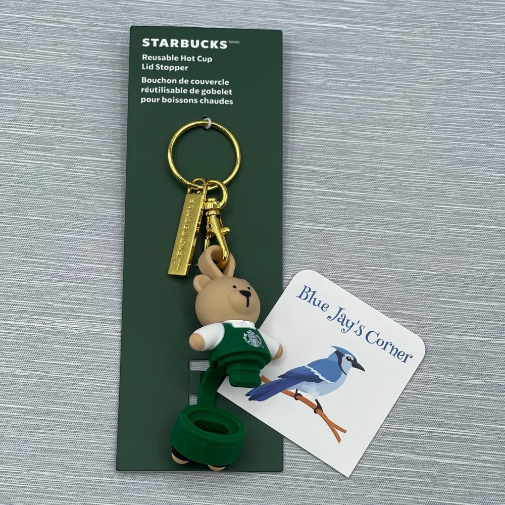 Starbucks Stopper Keychain for Reusable Cup‎ Bearista Green Apron Christmas 2025